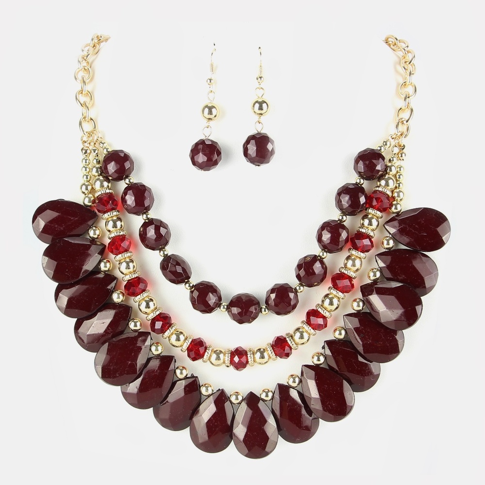 Burgundy or Black Multi-Layered Necklace Set